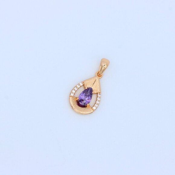 "Teardrop Purple Pendant with Dazzling Accents in Gold Finish, XPPT1690 - Picture 10 of 13